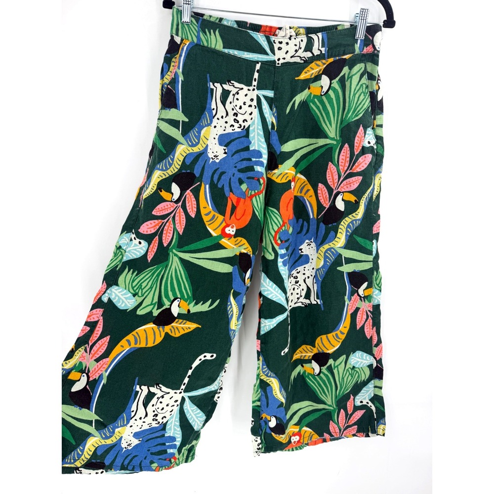 Christian Siriano Pants Women Large Green Linen Jungle Safari Print Eclectic
